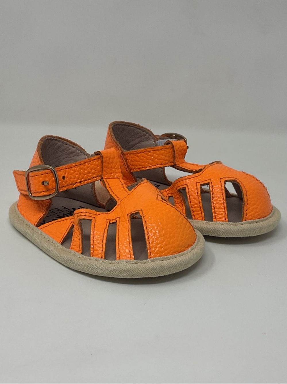 Monkey Feet Bright Orange Leather Closed-Toe Sandals for Kids size 6-12 months